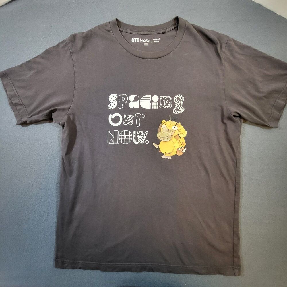 Uniqlo UT Pokemon Psyduck T-Shirt Mens Medium Gray Spacing Out Now Magma Artists